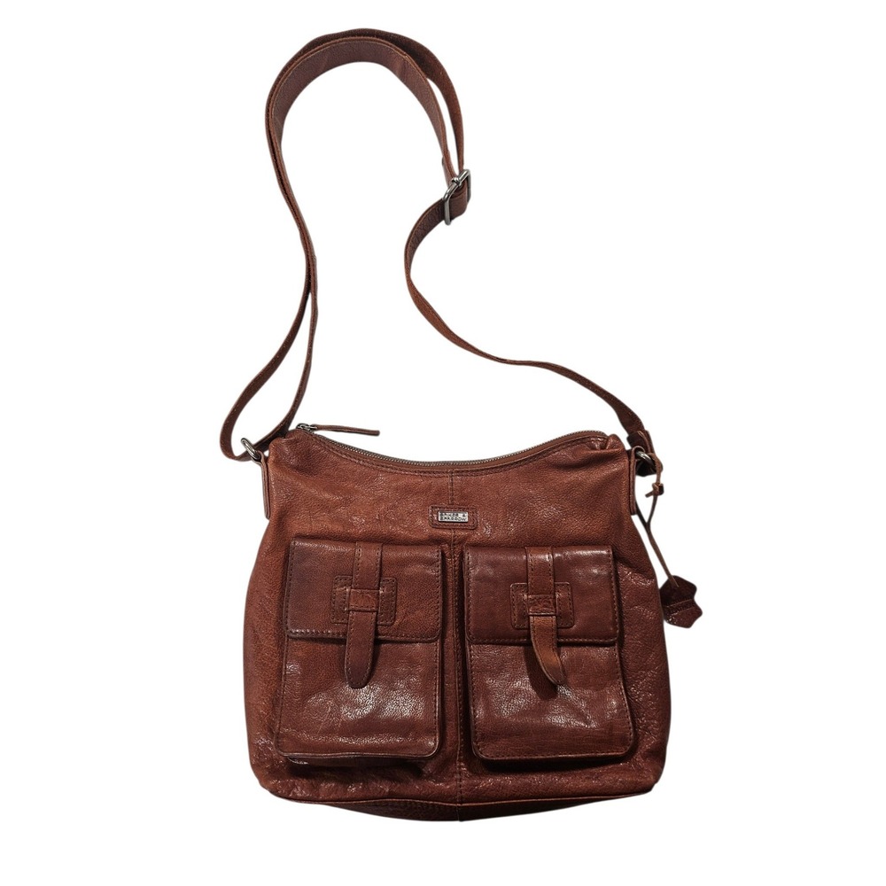 Spikes & Sparrow Cognac Brown Leather Crossbody Bag  Messenger Cargo Pockets